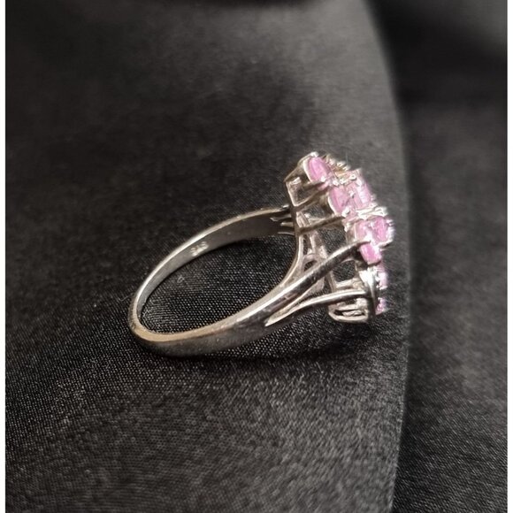 STS Signed 925 Sterling Silver Pink Sapphire Floral Design Ring Size 7.25 - Picture 5 of 5